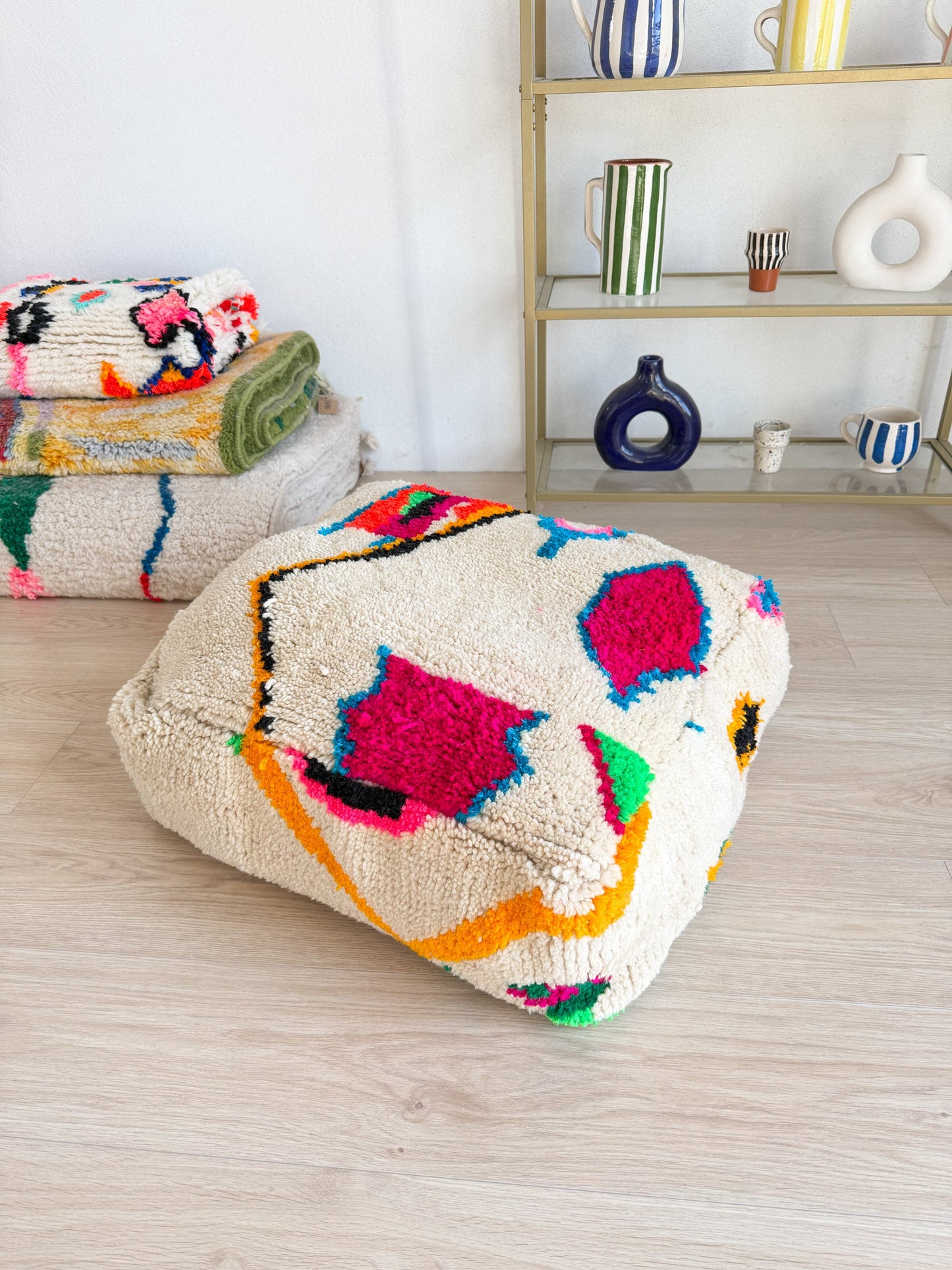 Moroccan pouf, colorful Berber pouf - 60 x 60 cm - n°79